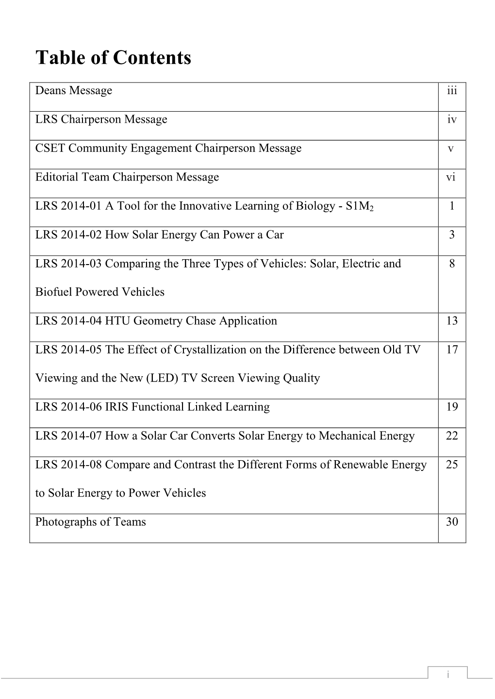 Table of Contents