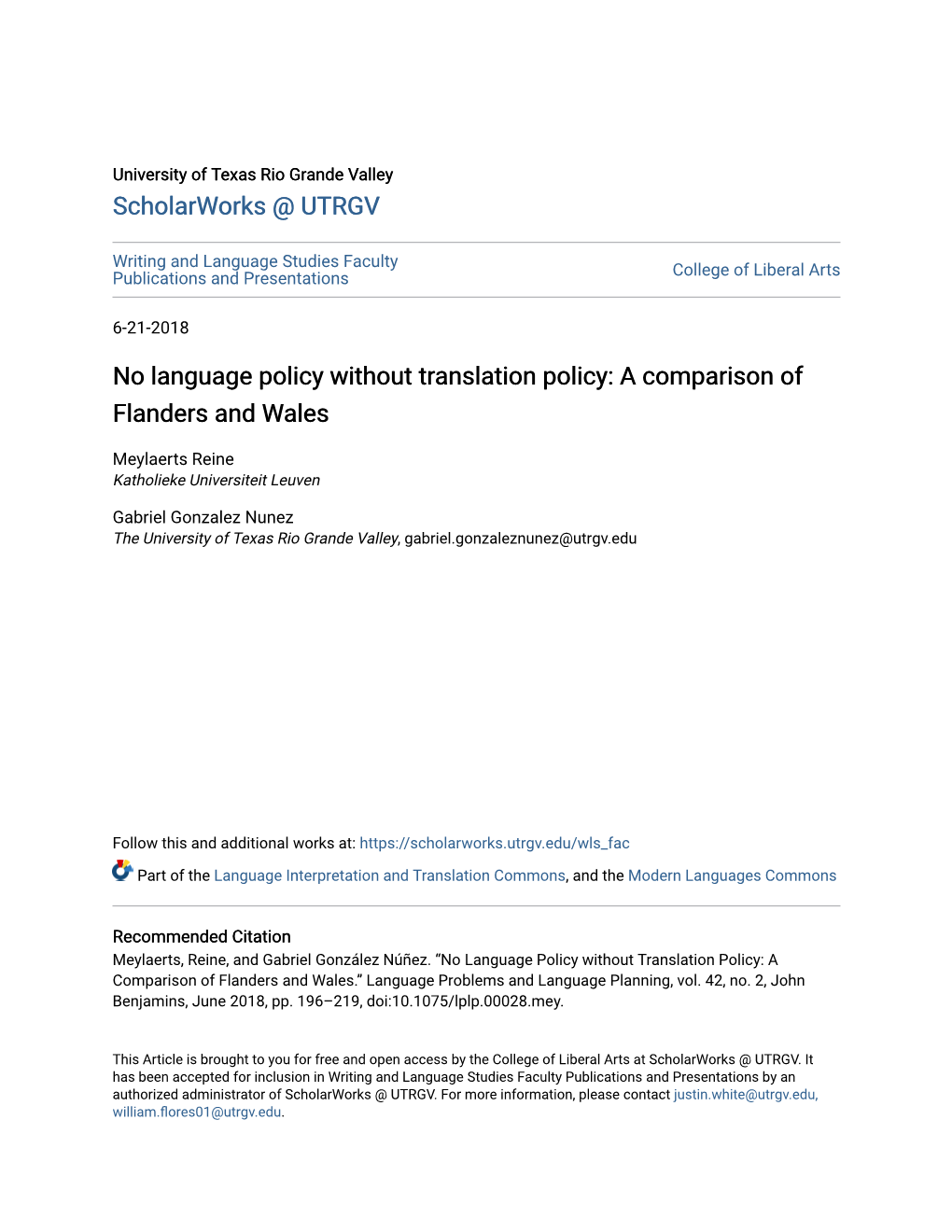 No Language Policy Without Translation Policy: a Comparison of Flanders and Wales