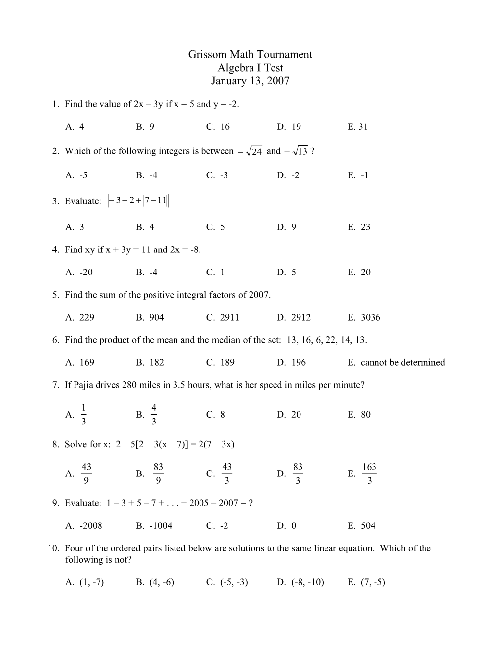 Grissom Math Tournament