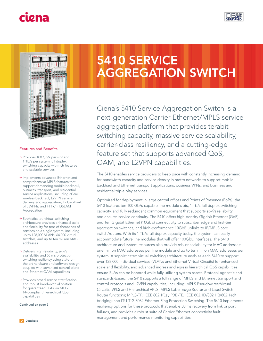 Ciena 5410 Service Aggregation Switch Datasheet