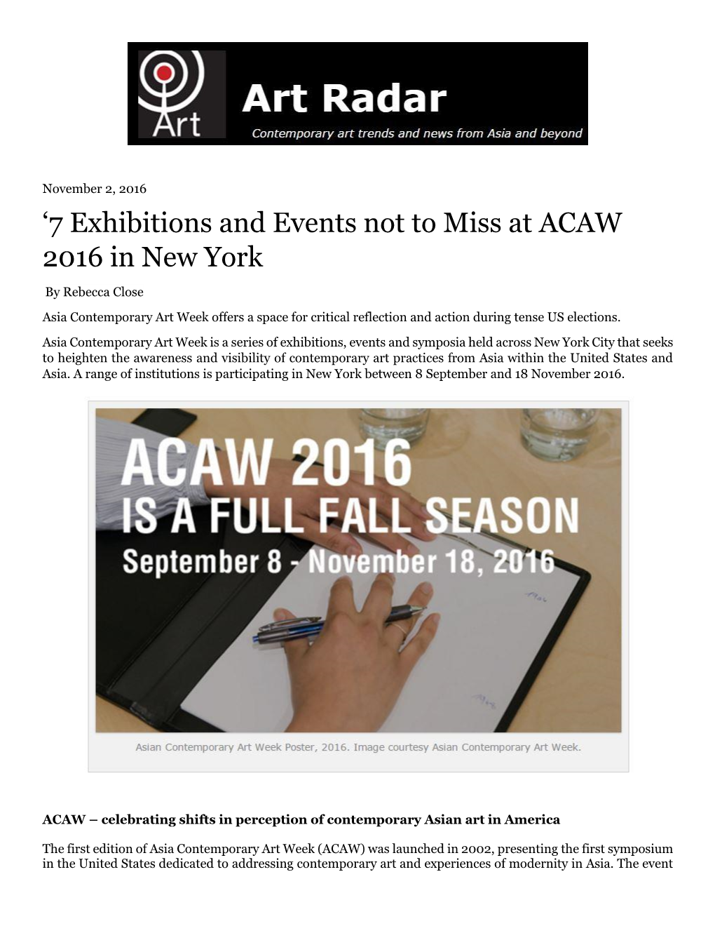 '7 Exhibitions and Events Not to Miss at ACAW 2016 in New York