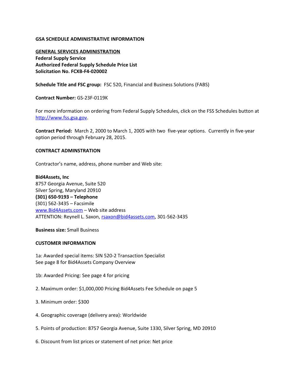 Gsa Schedule Administrative Information