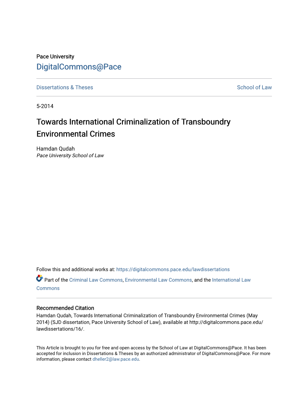 Towards International Criminalization of Transboundry Environmental Crimes
