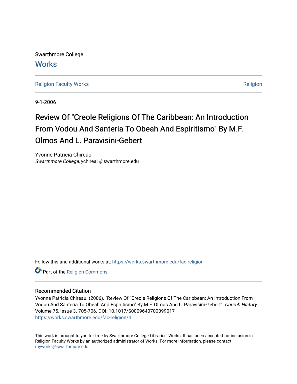 Review of "Creole Religions of the Caribbean: an Introduction from Vodou and Santeria to Obeah and Espiritismo" by M.F
