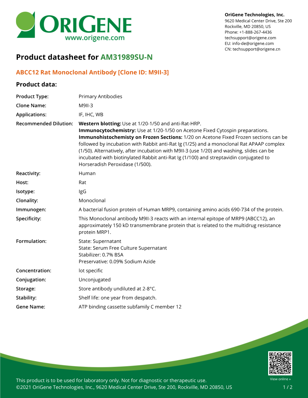 ABCC12 Rat Monoclonal Antibody [Clone ID: M9II-3] Product Data