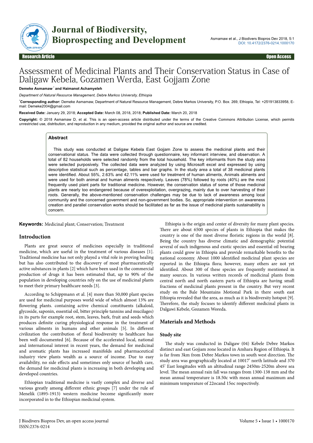 Assessment of Medicinal Plants and Their Conservation Status in Case