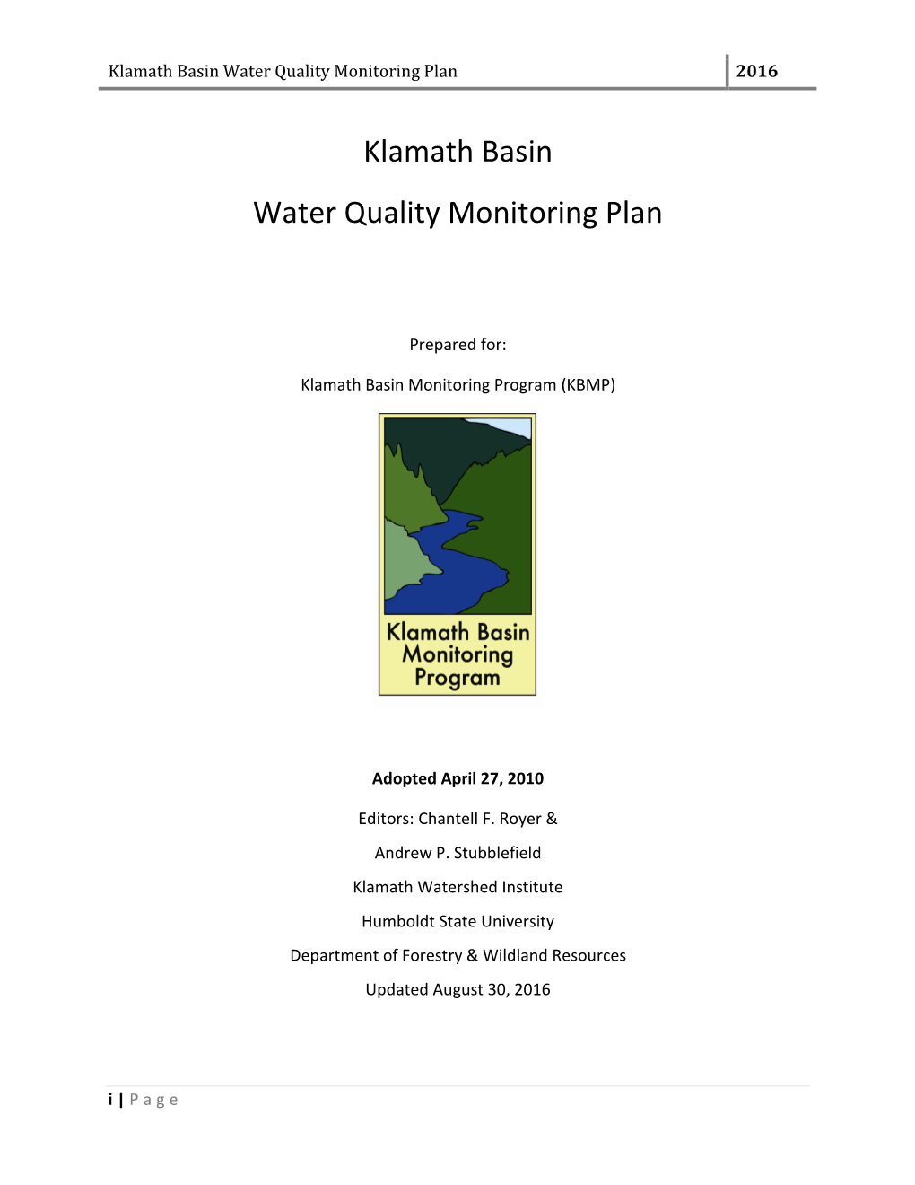 Draft Klamath River Basin Water Quality Monitoring Plan