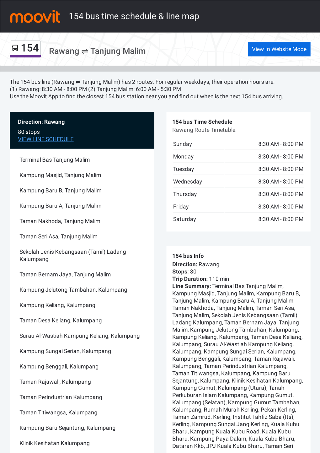 154 Bus Time Schedule & Line Route