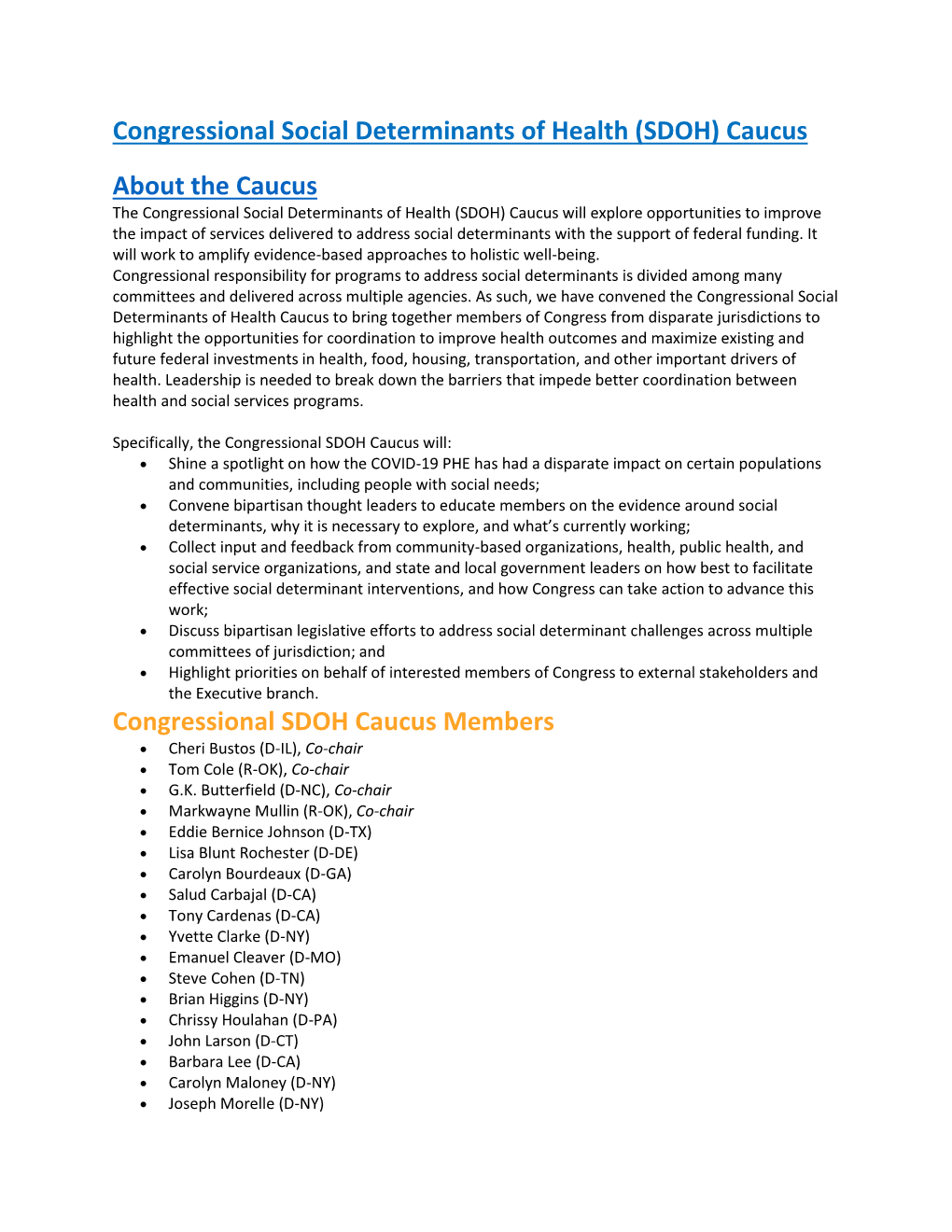 Congressional Social Determinants of Health (SDOH) Caucus