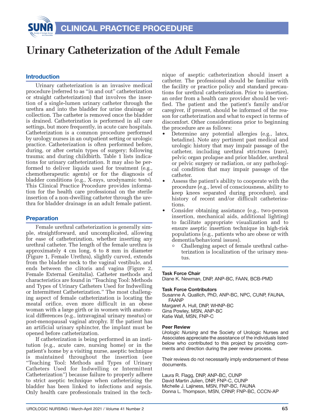 Urinary Catheterization of the Adult Female