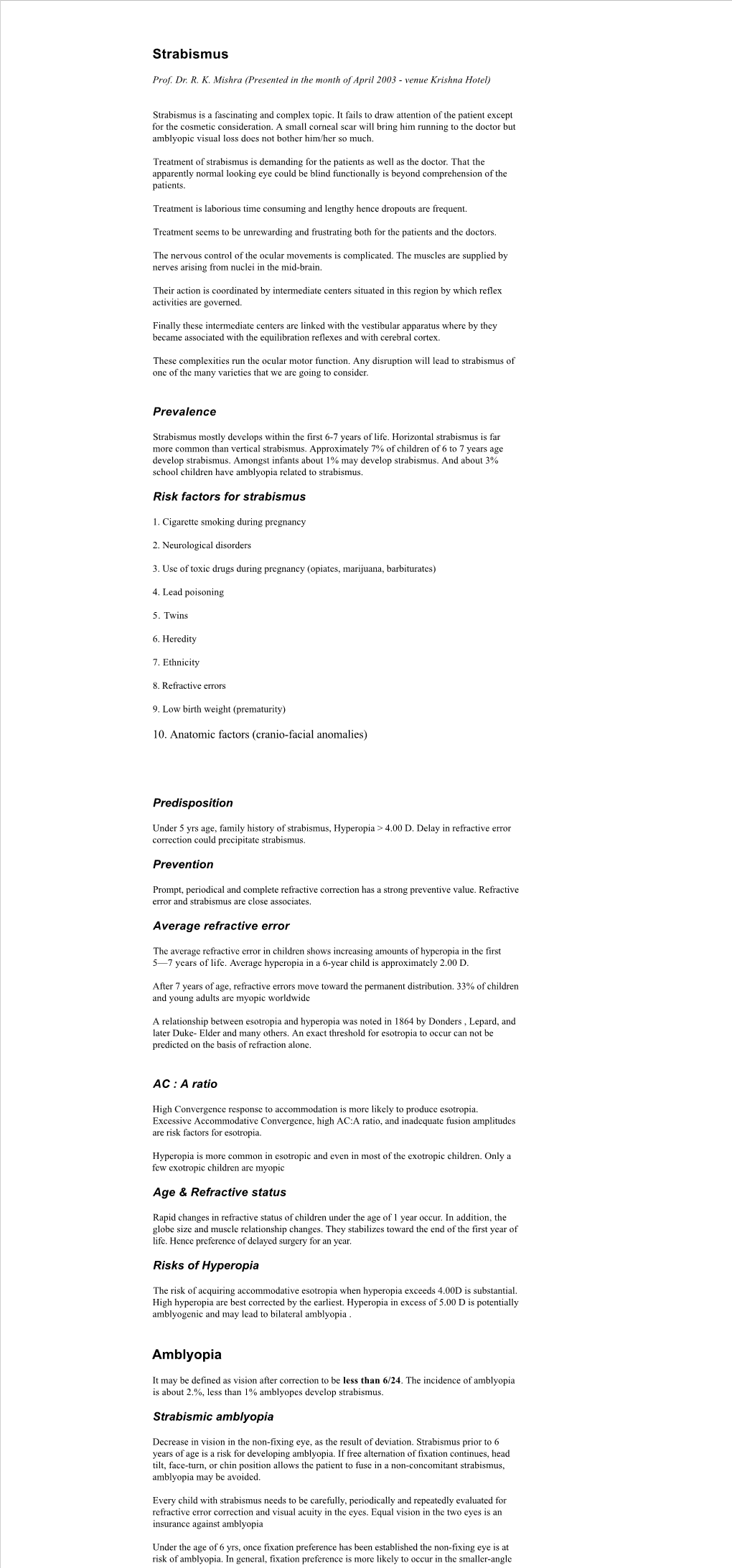 Strabismus Amblyopia