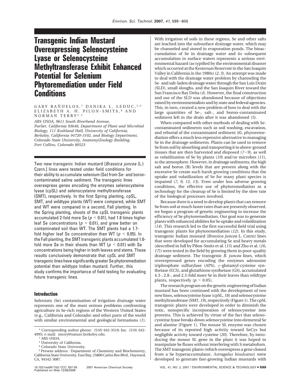 Transgenic Indian Mustard Overexpressing Selenocysteine