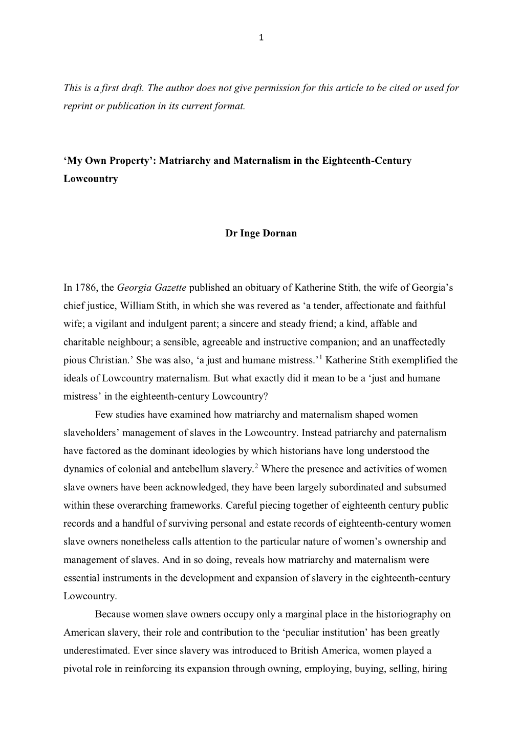 This Is a First Draft. the Author Does Not Give Permission for This Article to Be Cited Or Used for Reprint Or Publication in Its Current Format