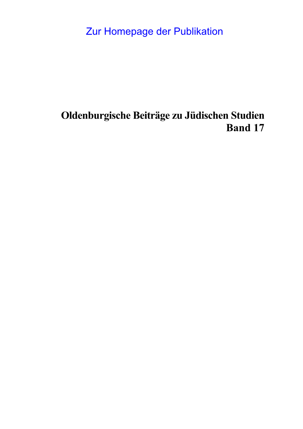 Oldenburgische Beiträge Zu Jüdischen Studien Band 17