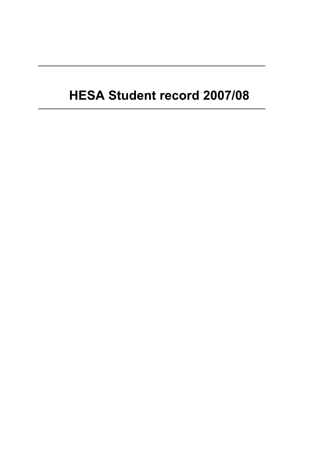 HESA Student Record 2007/08