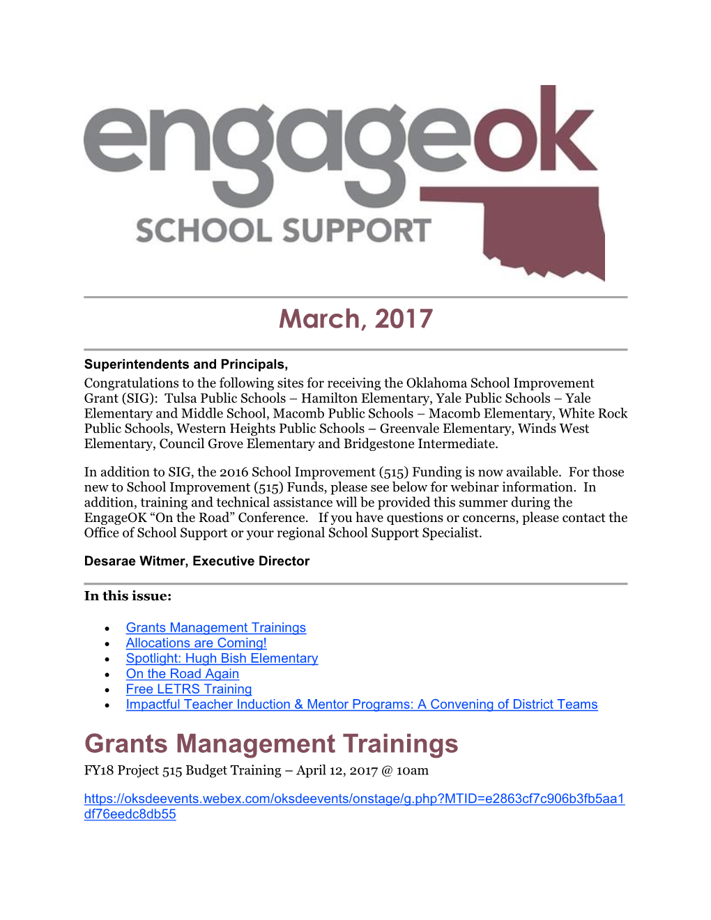 March, 2017 Grants Management Trainings