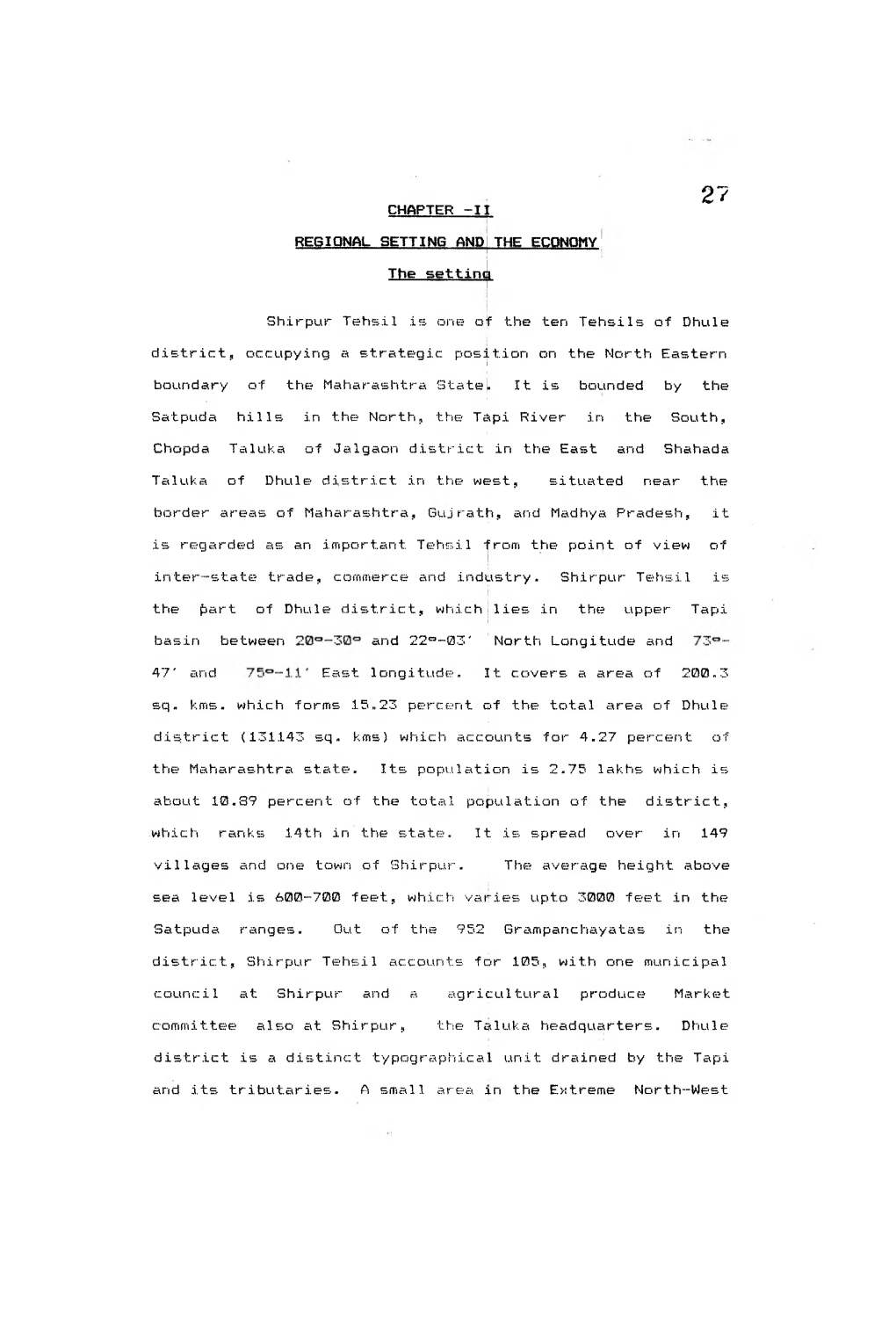 CHAPTER -II Resiqnat SETTING and the ECONOMY the Settintji