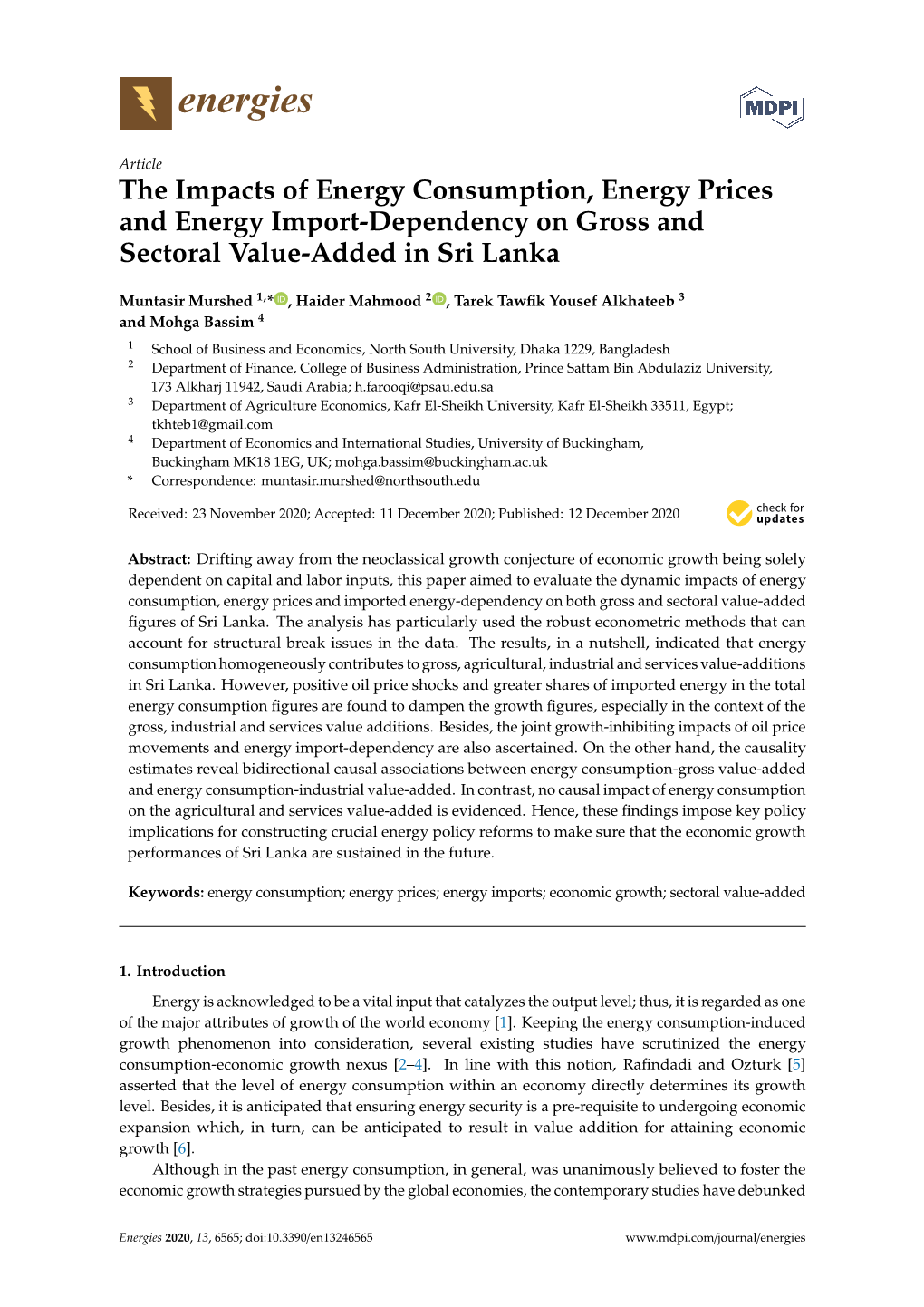The Impacts of Energy Consumption, Energy Prices and Energy Import-Dependency on Gross and Sectoral Value-Added in Sri Lanka