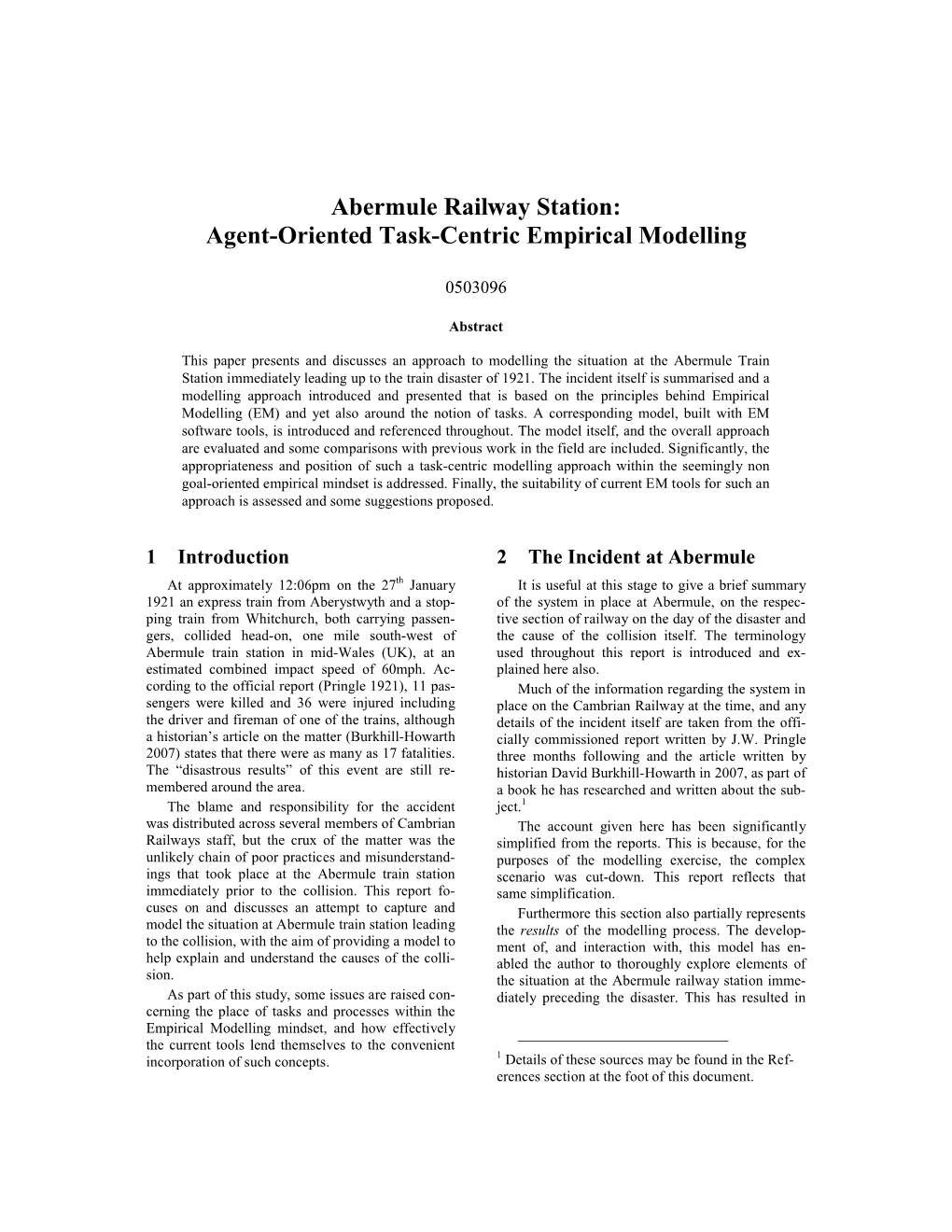 Abermule Railway Station: Agent-Oriented Task-Centric Empirical Modelling