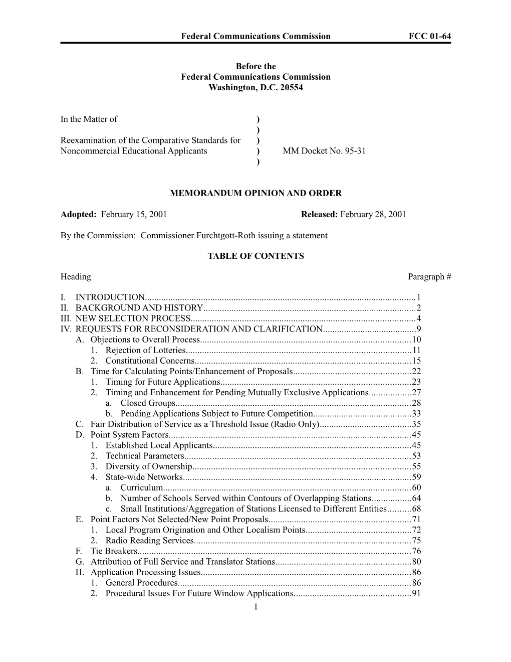 Federal Communications Commission FCC 01-64