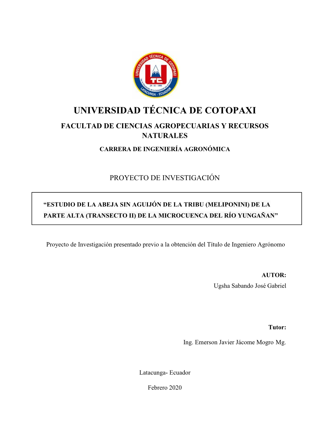 Universidad Técnica De Cotopaxi Facultad De Ciencias Agropecuarias Y Recursos Naturales