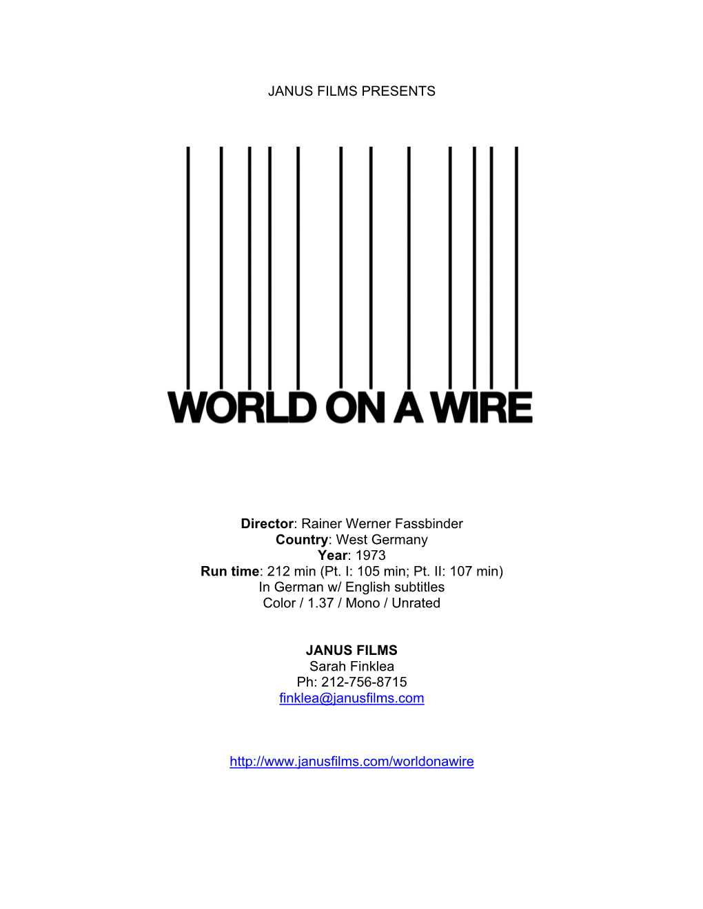 World on a Wire Press Notes