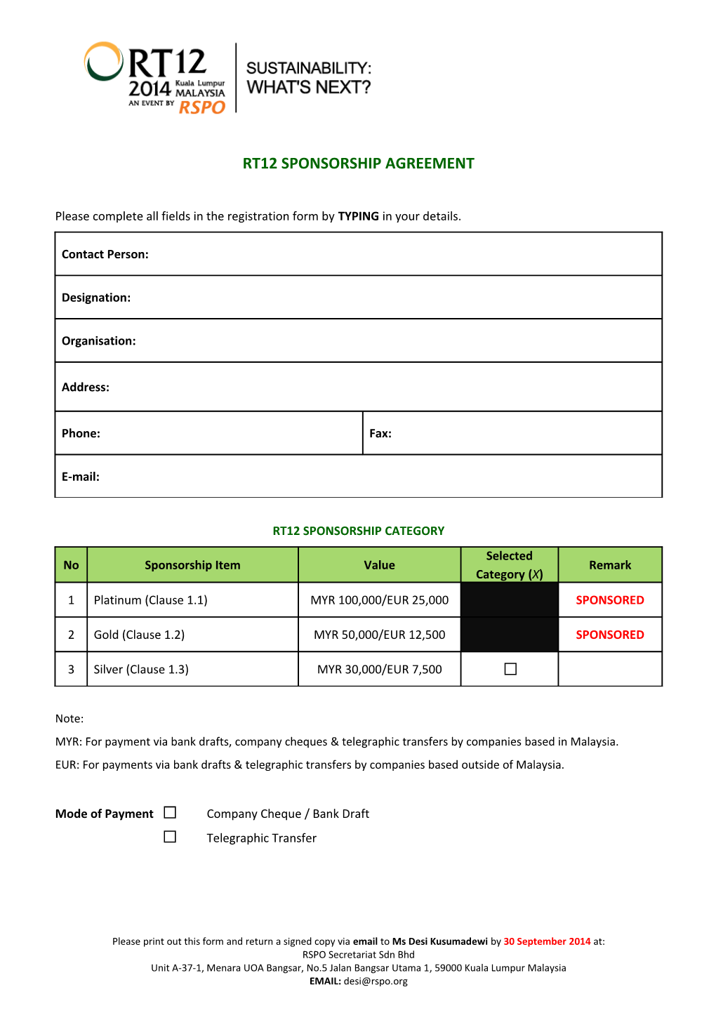 RT12 Sponsorship AGREEMENT