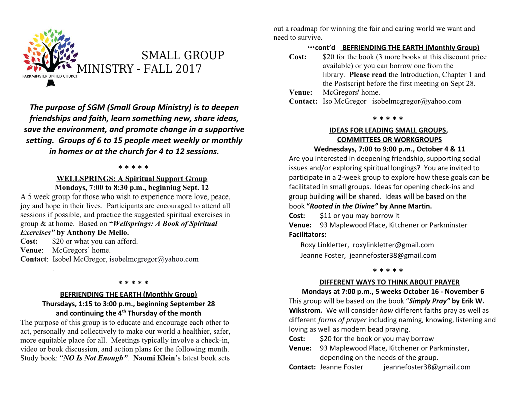 Small Group Ministry - Fall 2017