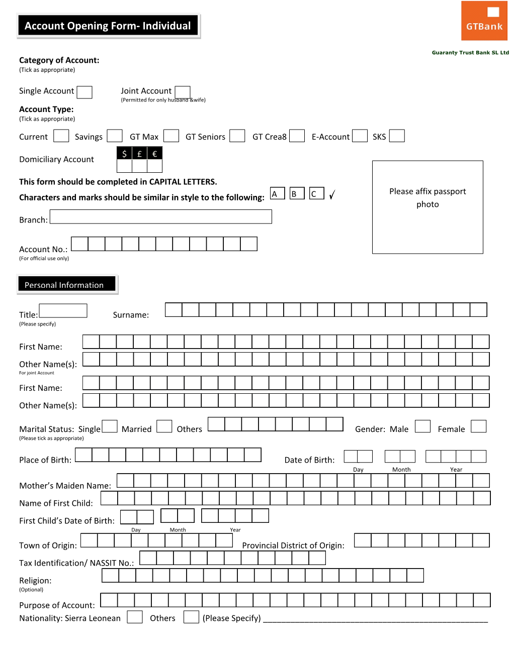 Account Opening Form- Individual