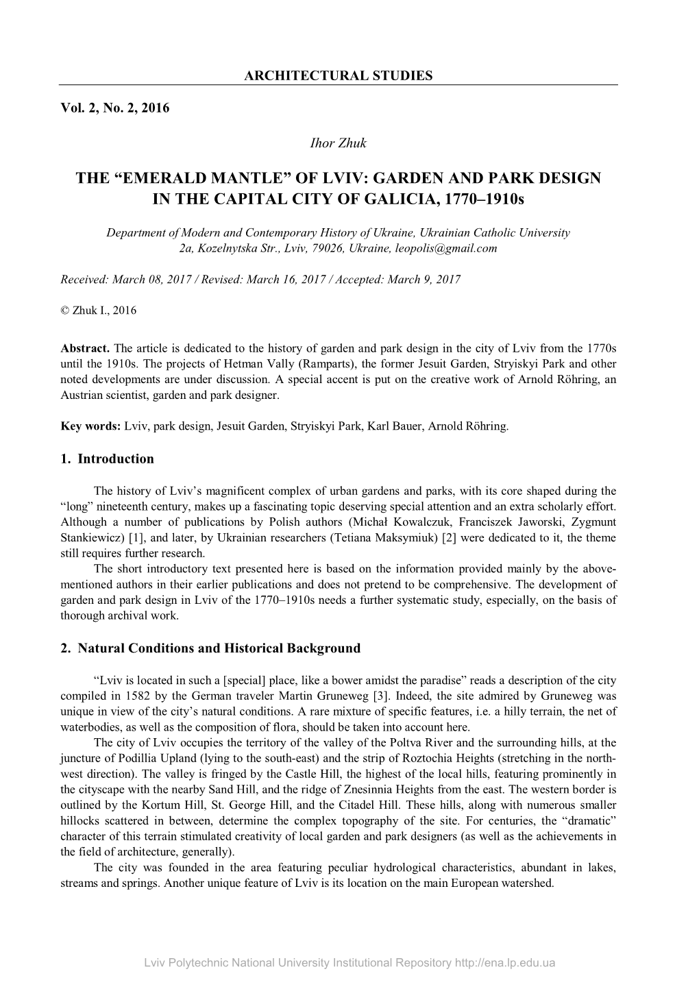 THE “EMERALD MANTLE” of LVIV: GARDEN and PARK DESIGN in the CAPITAL CITY of GALICIA, 1770–1910S