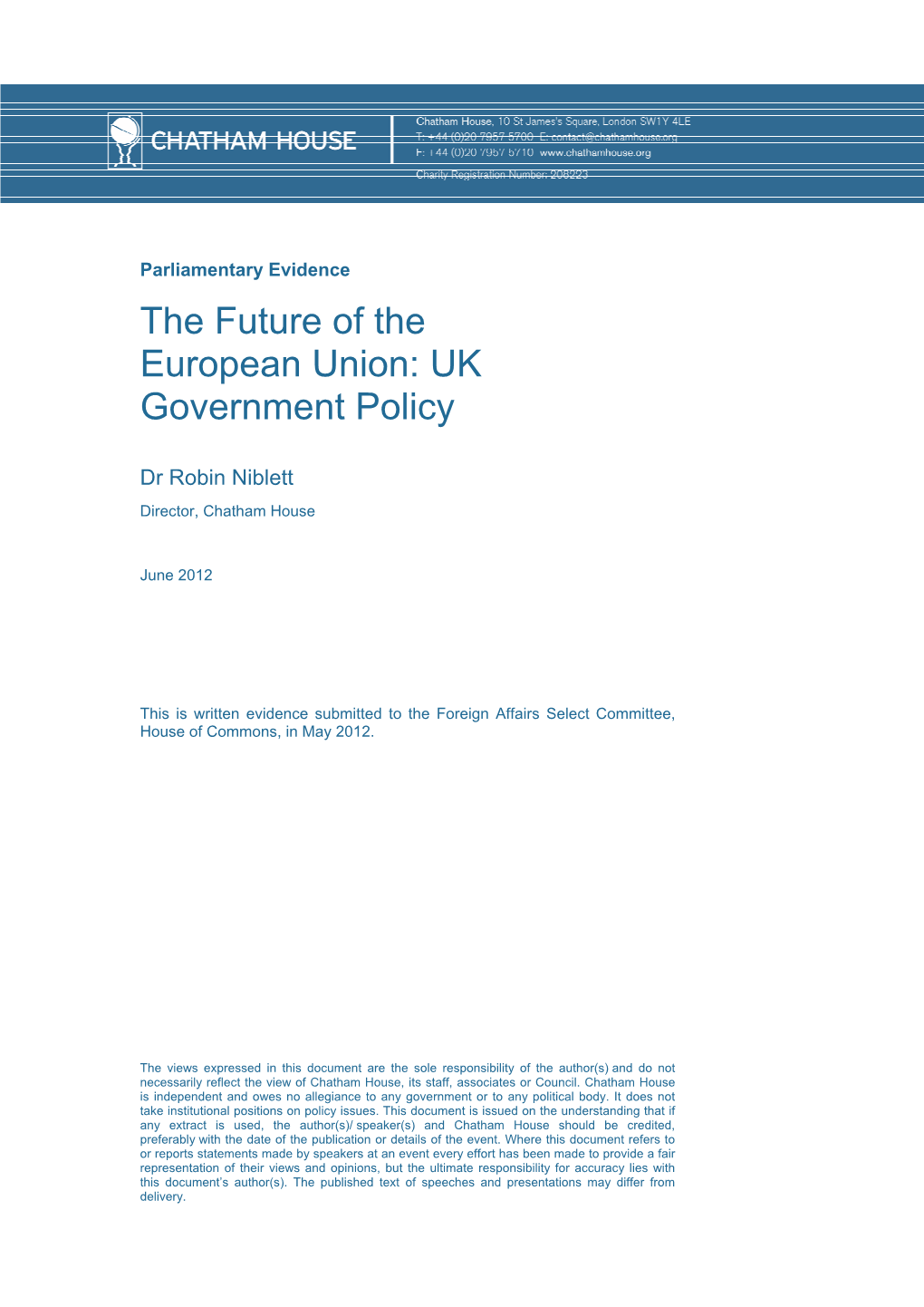 The Future of the European Union: UK Government Policy