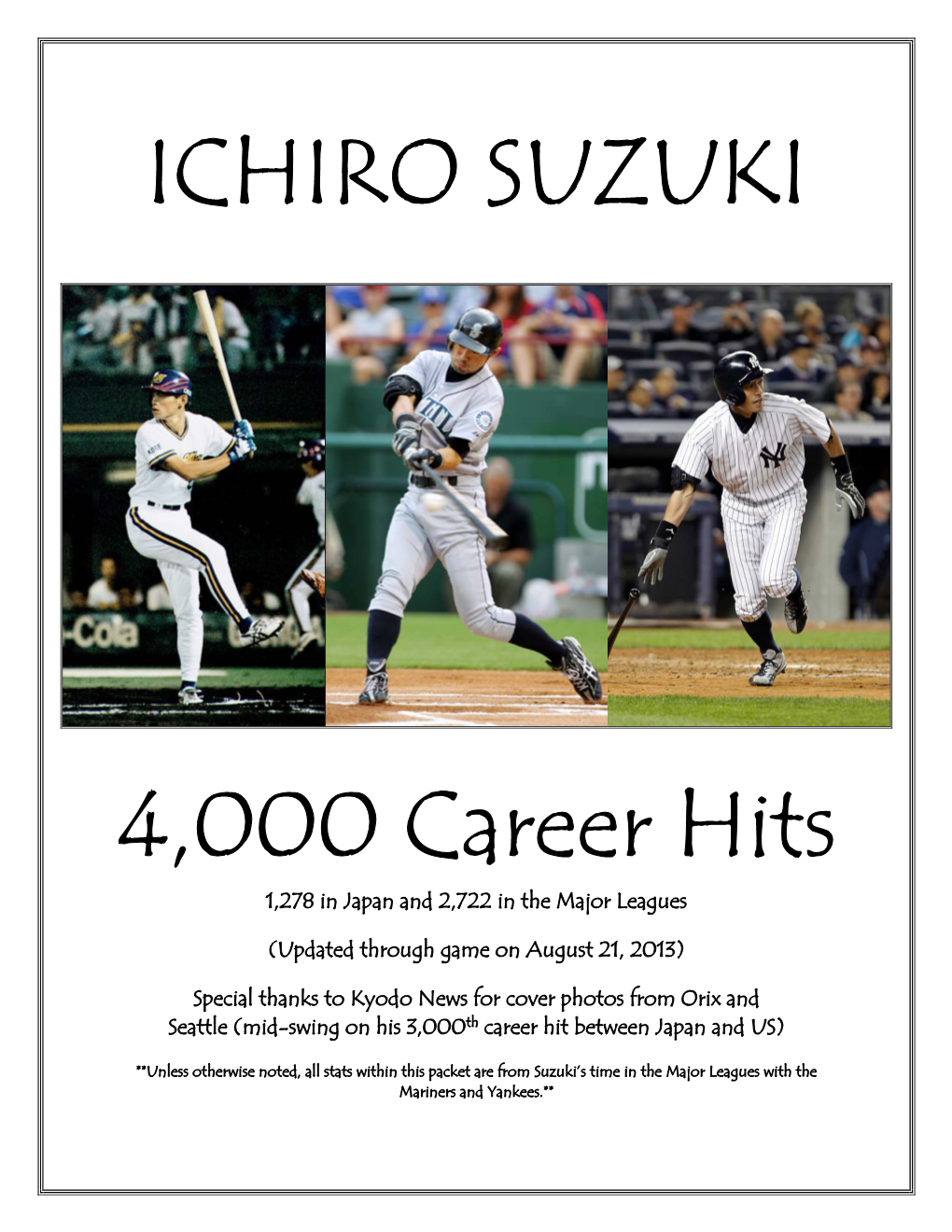 Ichiro Suzuki 4,000 Career Hits