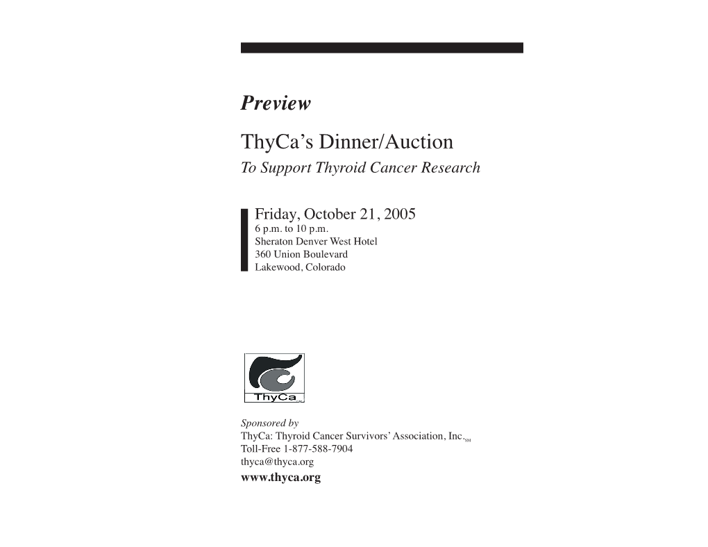 Auction Offerings Welcome! on Behalf of Thyca, Welcome to Our 4Th Annual 7:00 P.M