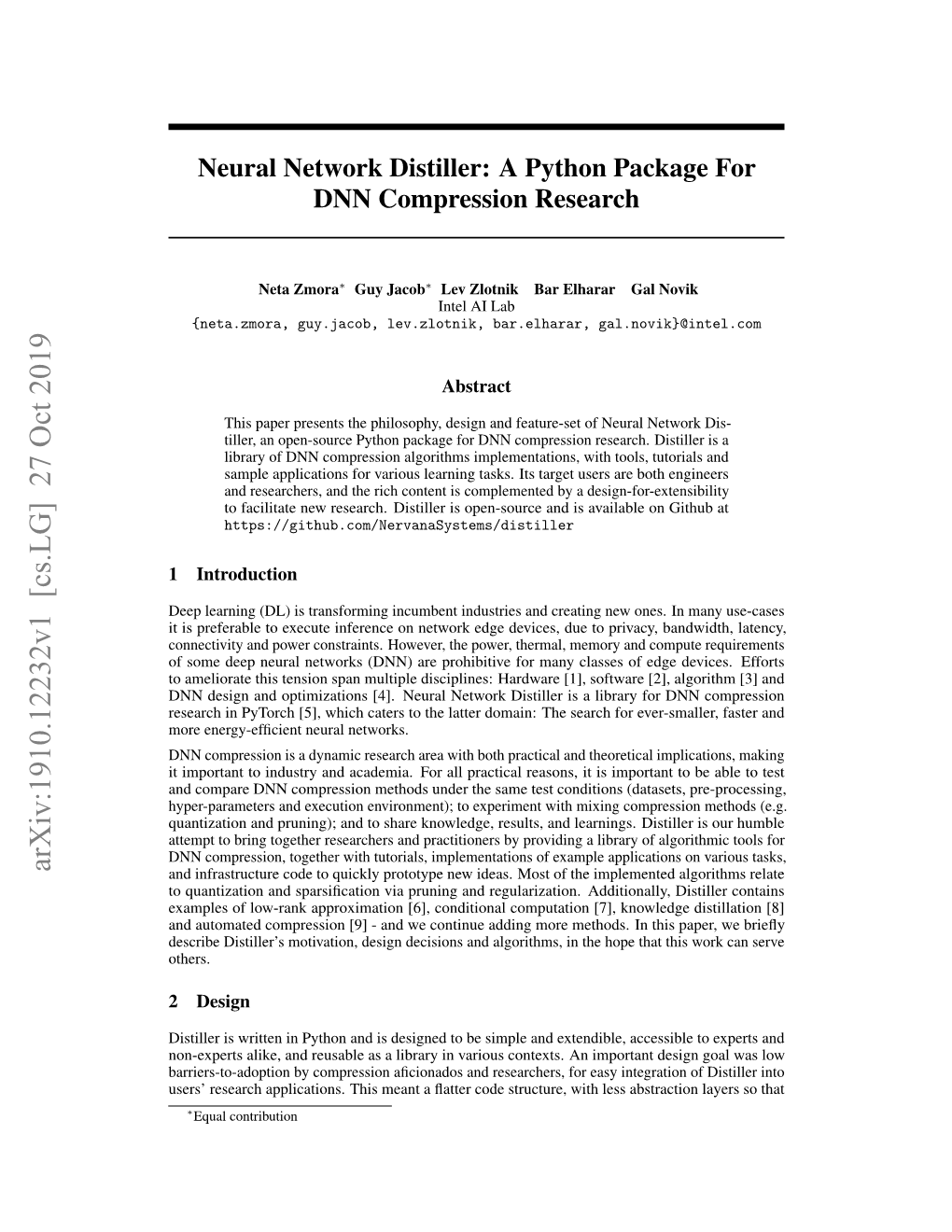 Neural Network Distiller: a Python Package for DNN Compression Research