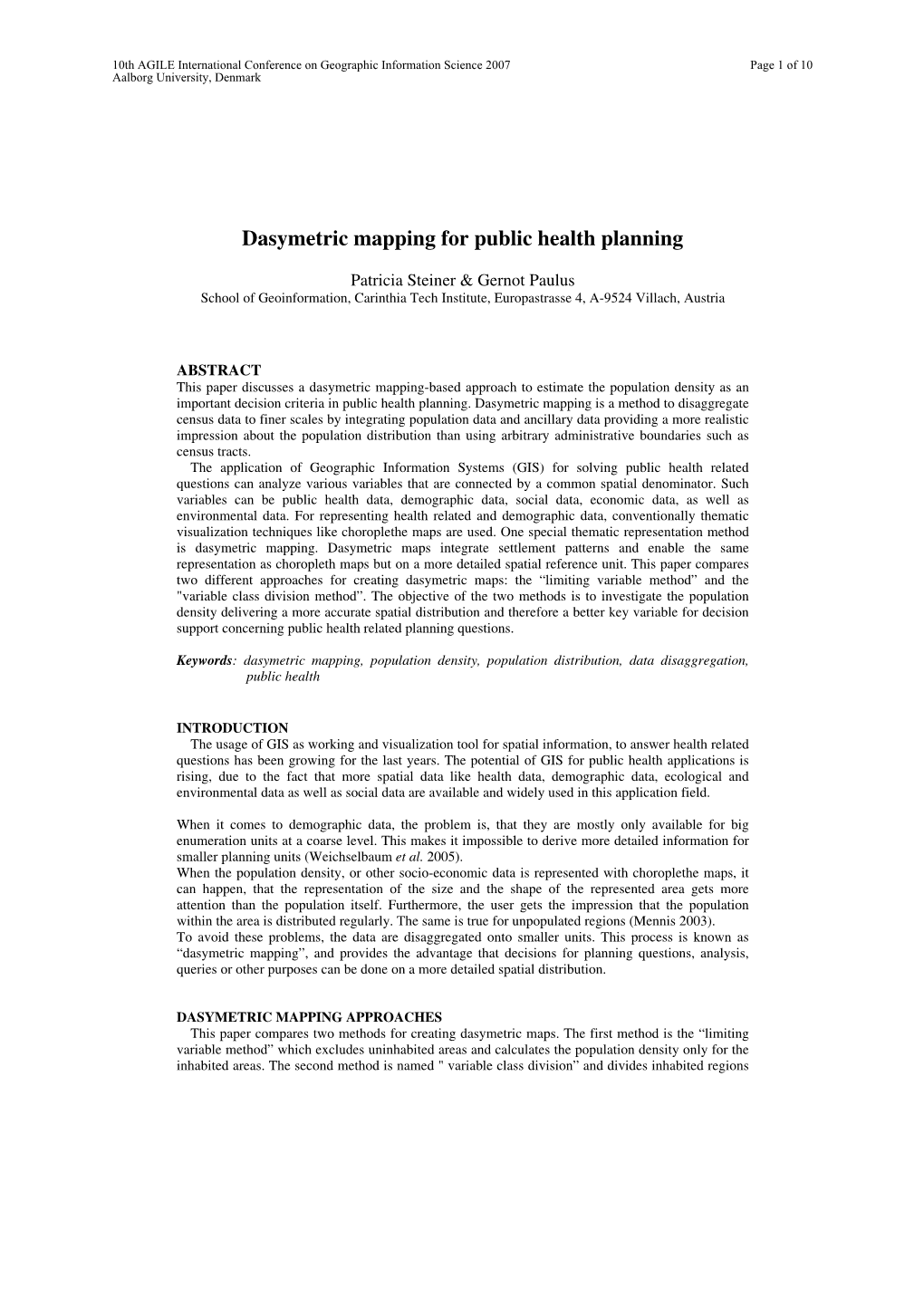 Dasymetric Mapping for Public Health Planning