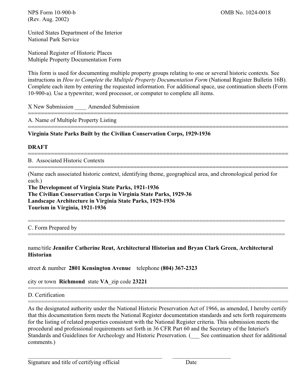 NPS Form 10-900-B OMB No. 1024-0018 (Rev