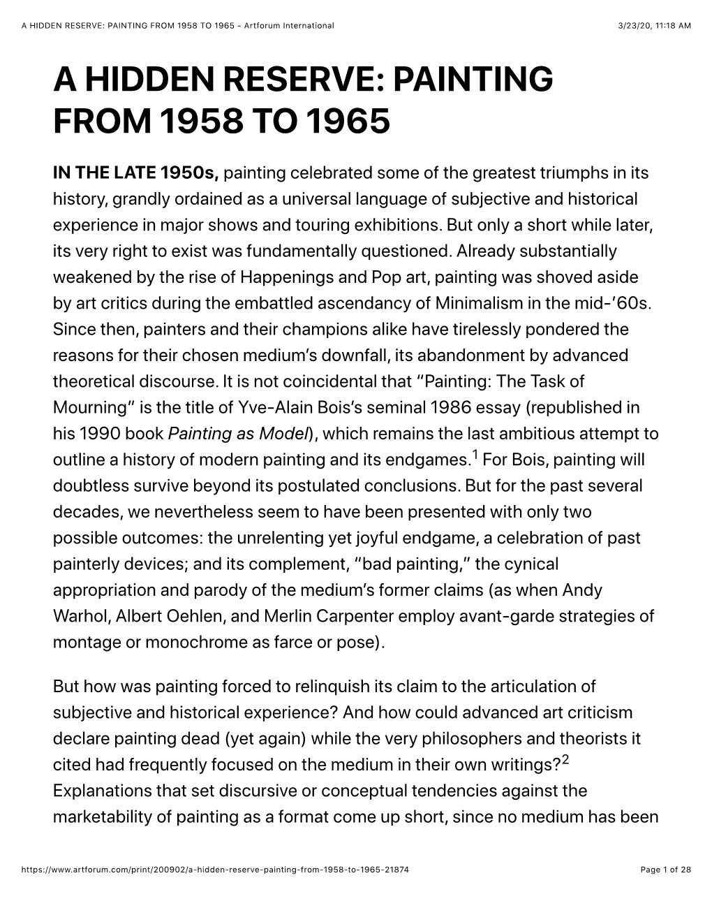 A HIDDEN RESERVE: PAINTING from 1958 to 1965 - Artforum International 3/23/20, 11�18 AM a HIDDEN RESERVE: PAINTING from 1958 to 1965