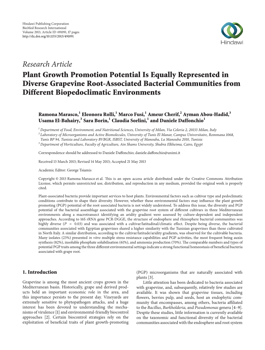 Plant Growth Promotion Potential Is Equally Represented in Diverse Grapevine Root-Associated Bacterial Communities from Different Biopedoclimatic Environments