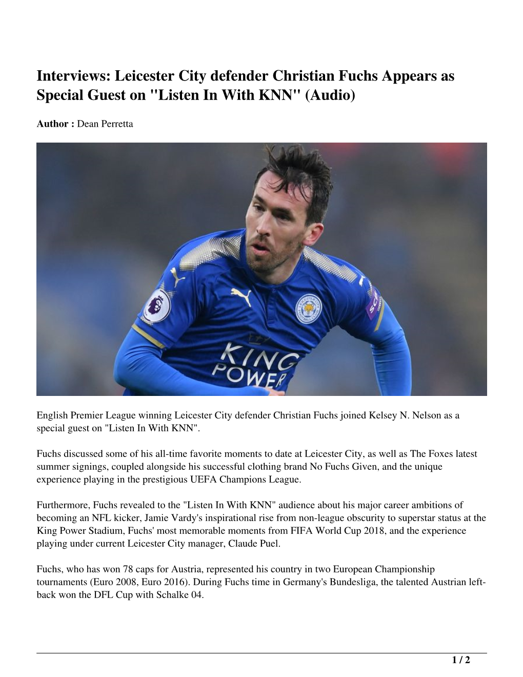 Leicester City Defender Christian Fuchs Appears As Special Guest on 