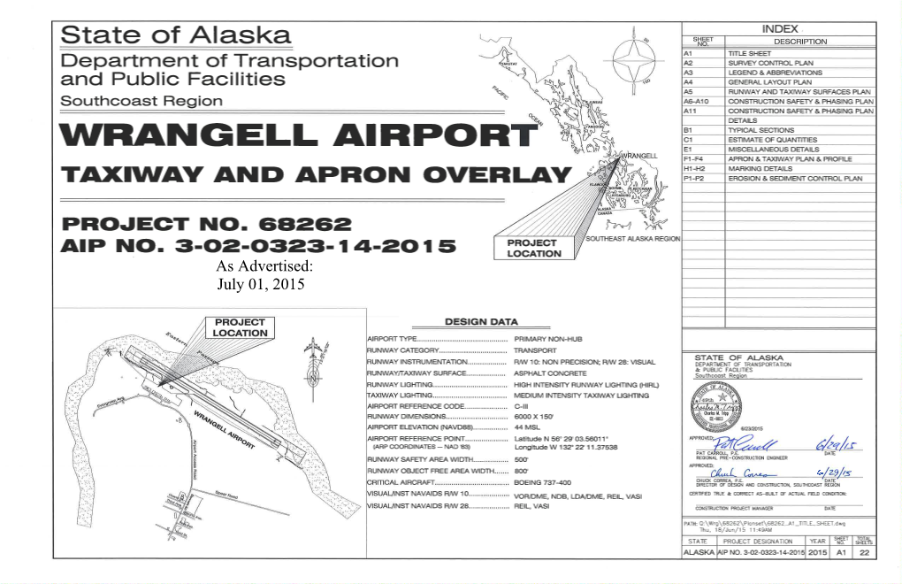 Q:\WRG\68262\PLANSET\68262 A5 A7-A10 CSPP.DWG TRIPP, CHARLES M (DOT) A5 SHEET NUMBER ALASKA TAXIWAY & APRON OVERLAY 68262/3-02-0323-14-2015 No