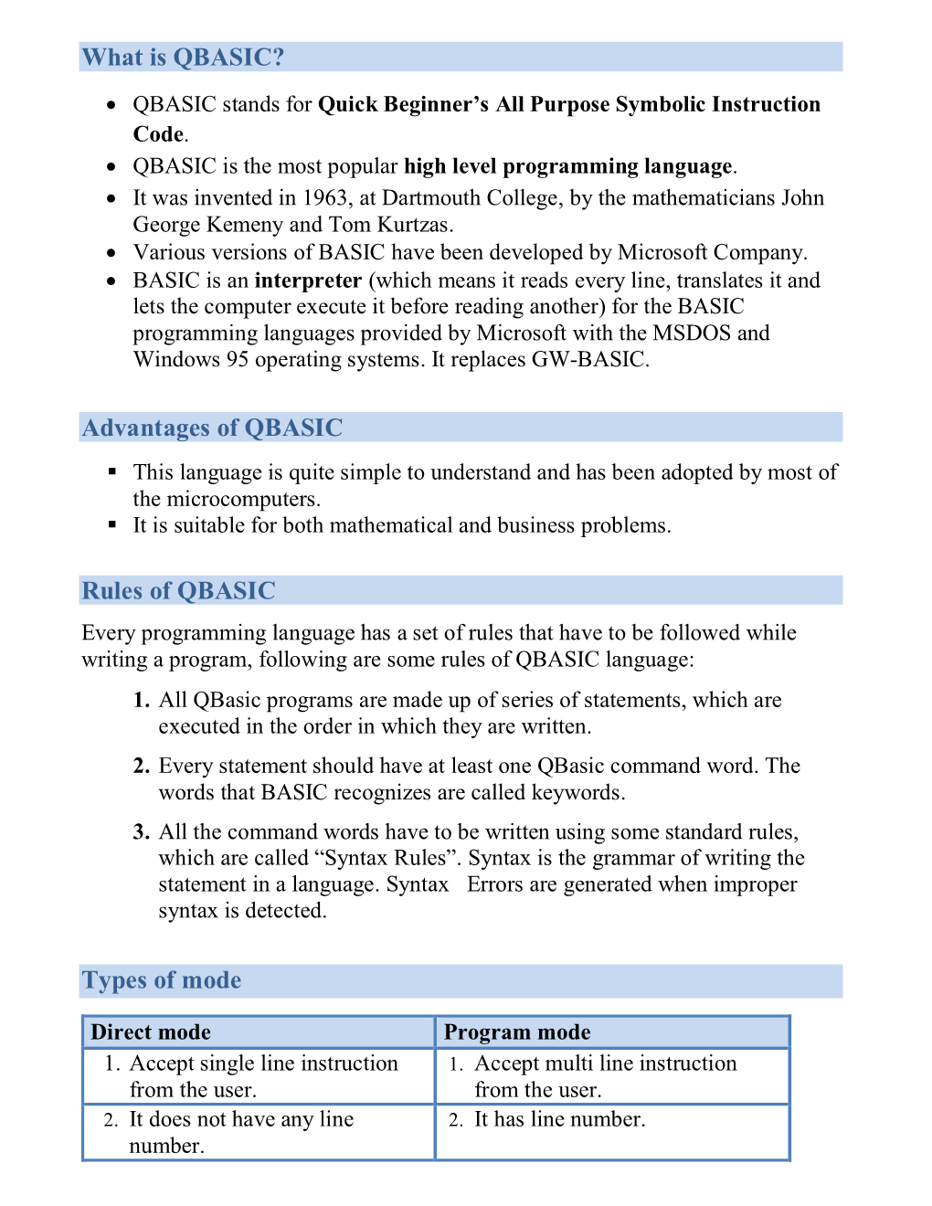 Advantages of QBASIC