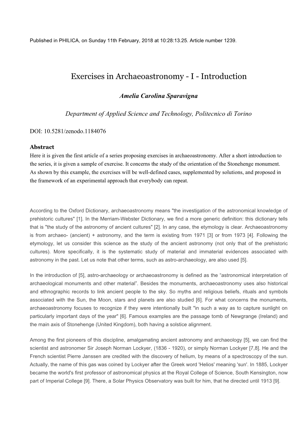 Exercises in Archaeoastronomy - I - Introduction