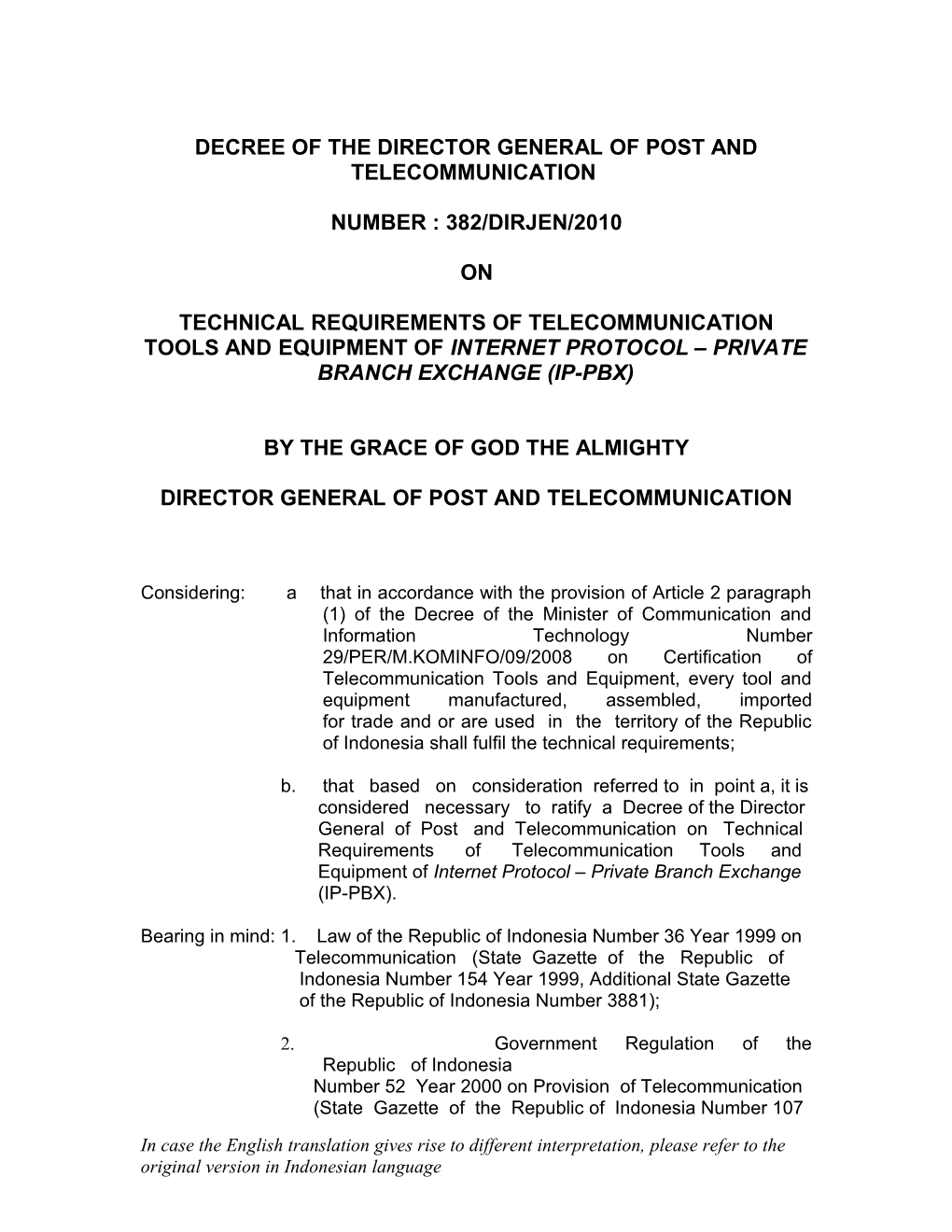 Decree of the Director General of Post and Telecommunication s1