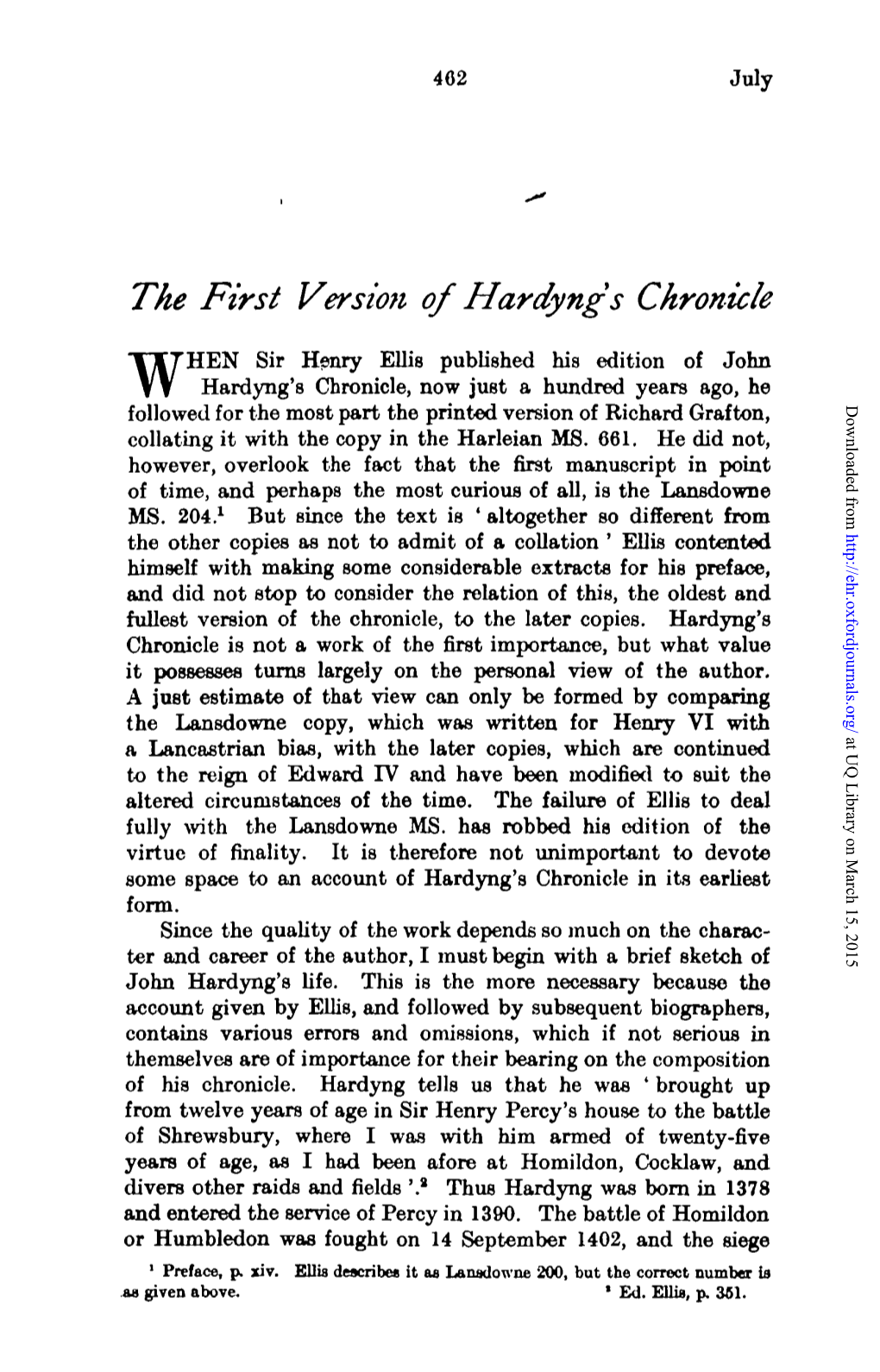 The First Version of Hardyng S Chronicle