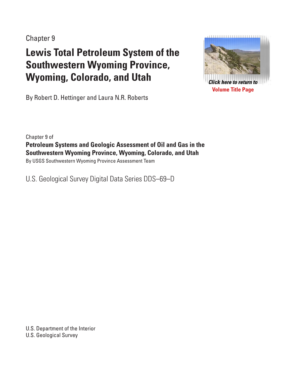 Lewis Total Petroleum System of the Southwestern Wyoming Province, Wyoming, Colorado, and Utah Volume Title Page by Robert D