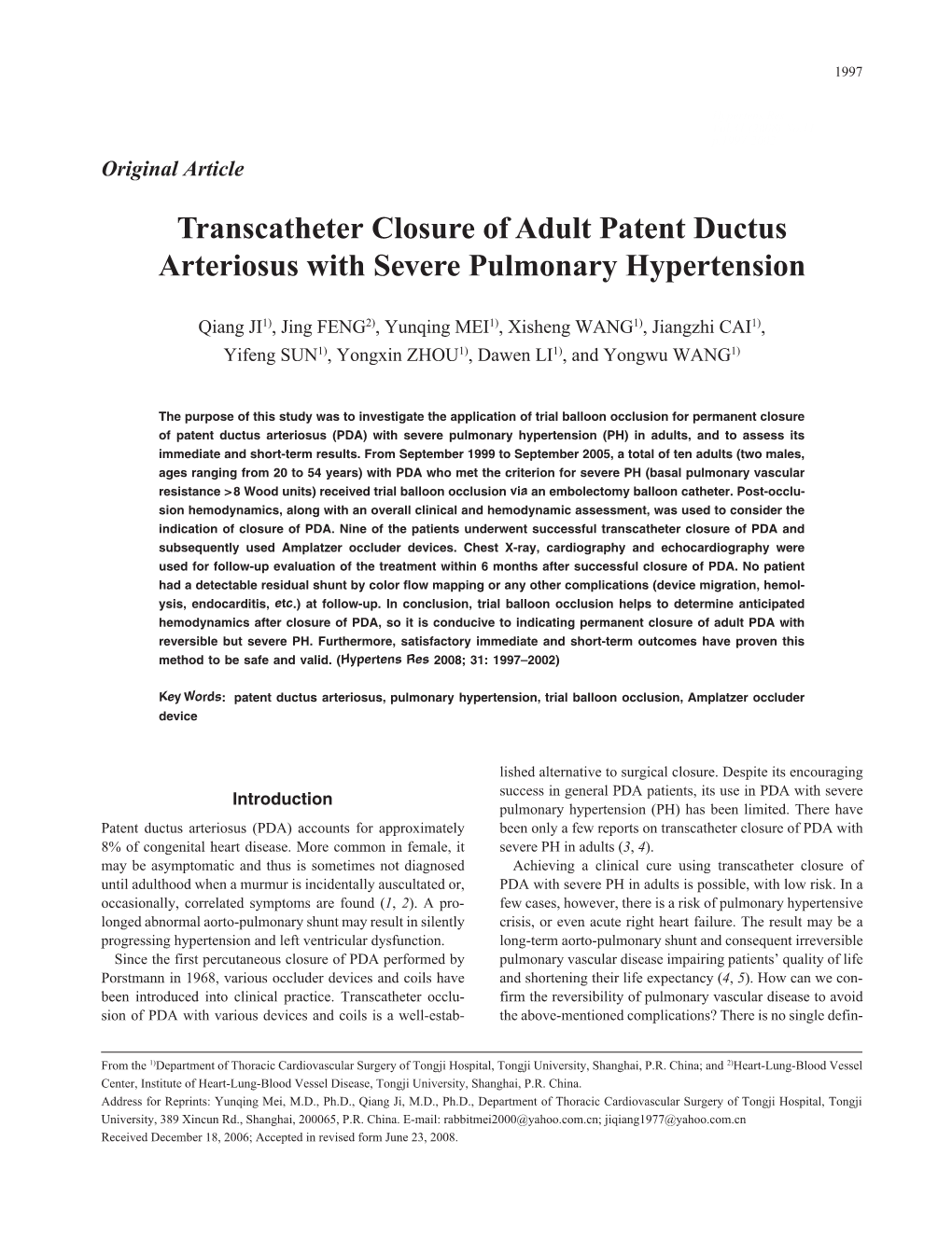 Transcatheter Closure of Adult Patent Ductus Arteriosus with Severe Pulmonary Hypertension