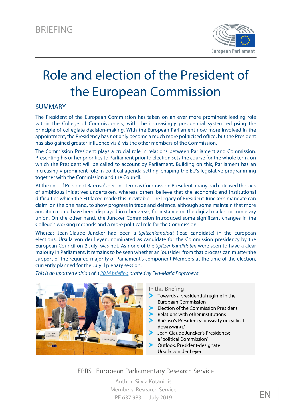 Role and Election of the President of the European Commission