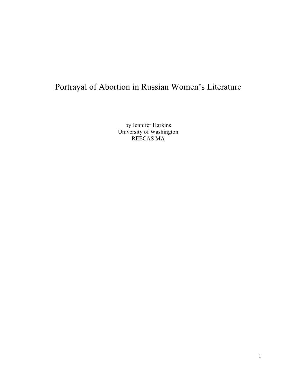 Portrayal of Abortion in Russian Women's Literature