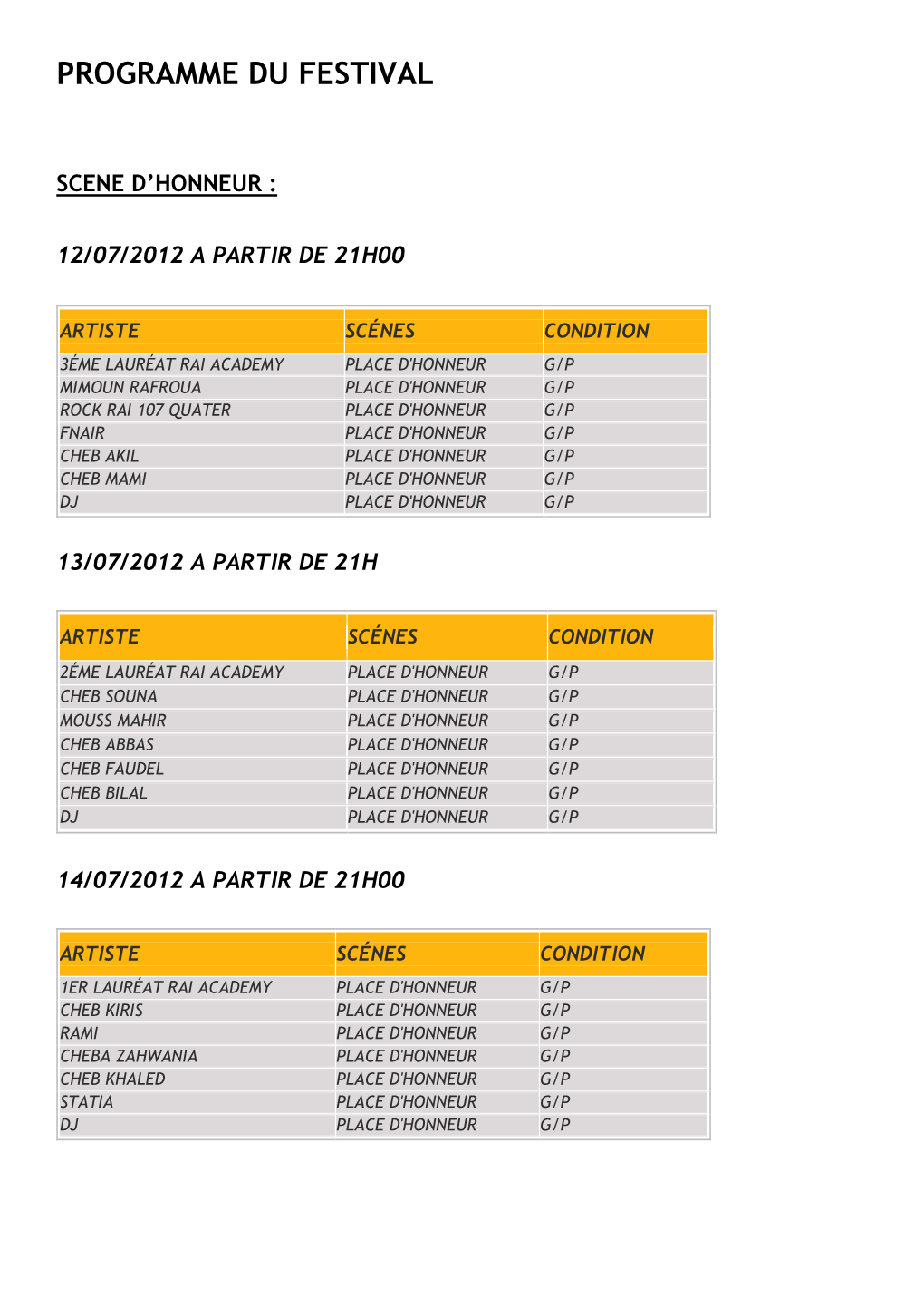 Programme Du Festival