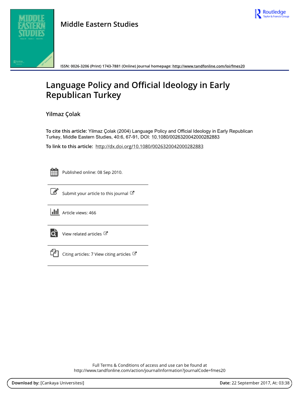 Language Policy and Official Ideology in Early Republican Turkey